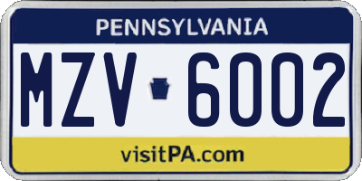 PA license plate MZV6002