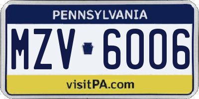 PA license plate MZV6006