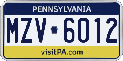 PA license plate MZV6012
