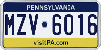 PA license plate MZV6016
