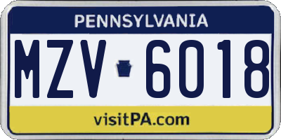 PA license plate MZV6018