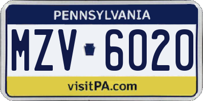 PA license plate MZV6020