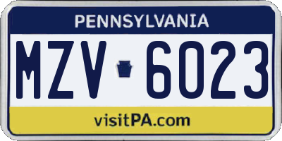 PA license plate MZV6023