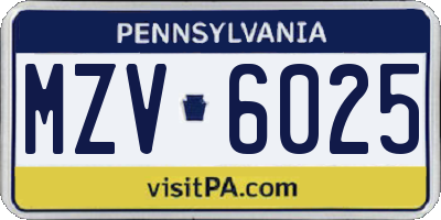 PA license plate MZV6025