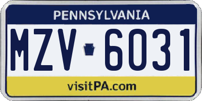 PA license plate MZV6031