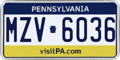 PA license plate MZV6036