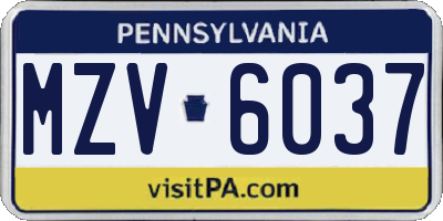 PA license plate MZV6037