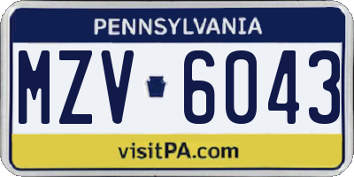 PA license plate MZV6043