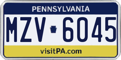 PA license plate MZV6045