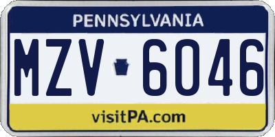 PA license plate MZV6046