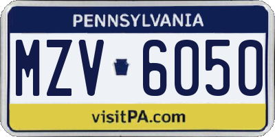 PA license plate MZV6050