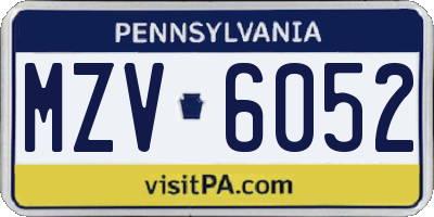 PA license plate MZV6052