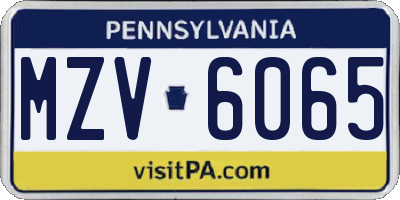 PA license plate MZV6065