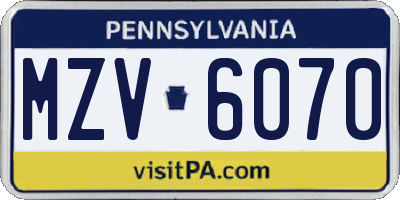PA license plate MZV6070