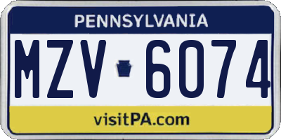PA license plate MZV6074