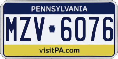 PA license plate MZV6076