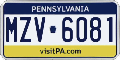 PA license plate MZV6081