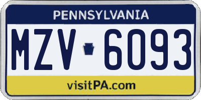 PA license plate MZV6093