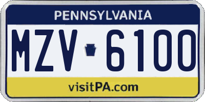 PA license plate MZV6100