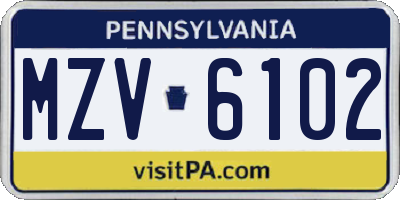 PA license plate MZV6102