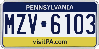 PA license plate MZV6103