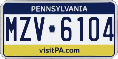 PA license plate MZV6104