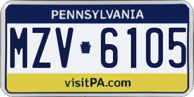 PA license plate MZV6105