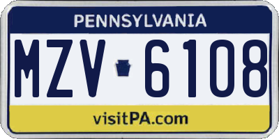 PA license plate MZV6108
