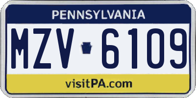 PA license plate MZV6109