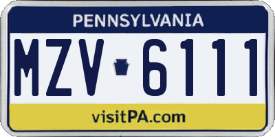 PA license plate MZV6111