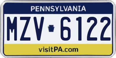 PA license plate MZV6122