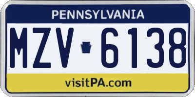 PA license plate MZV6138