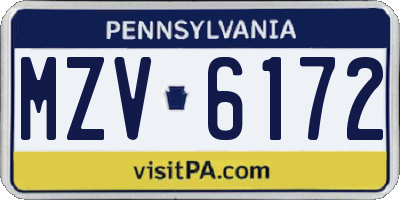 PA license plate MZV6172