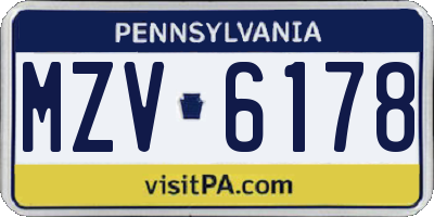 PA license plate MZV6178