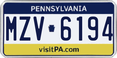 PA license plate MZV6194