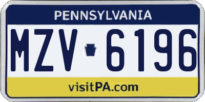 PA license plate MZV6196