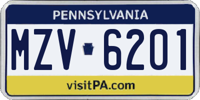 PA license plate MZV6201