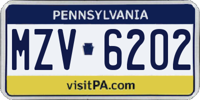 PA license plate MZV6202