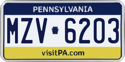PA license plate MZV6203