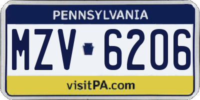 PA license plate MZV6206