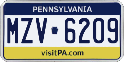 PA license plate MZV6209