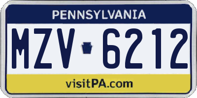 PA license plate MZV6212