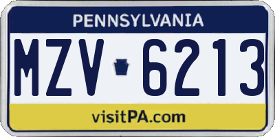 PA license plate MZV6213