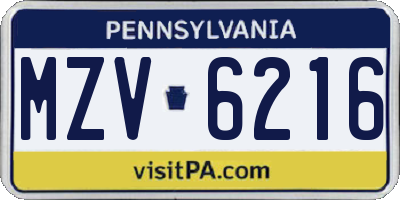 PA license plate MZV6216