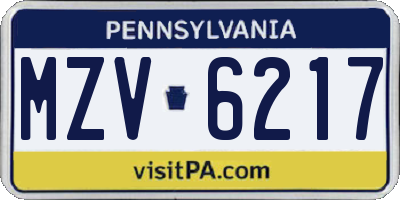 PA license plate MZV6217