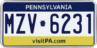 PA license plate MZV6231