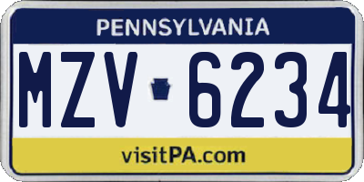 PA license plate MZV6234