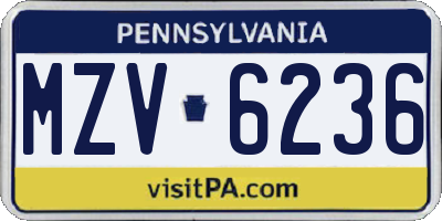 PA license plate MZV6236