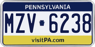 PA license plate MZV6238
