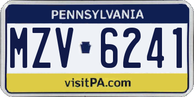PA license plate MZV6241